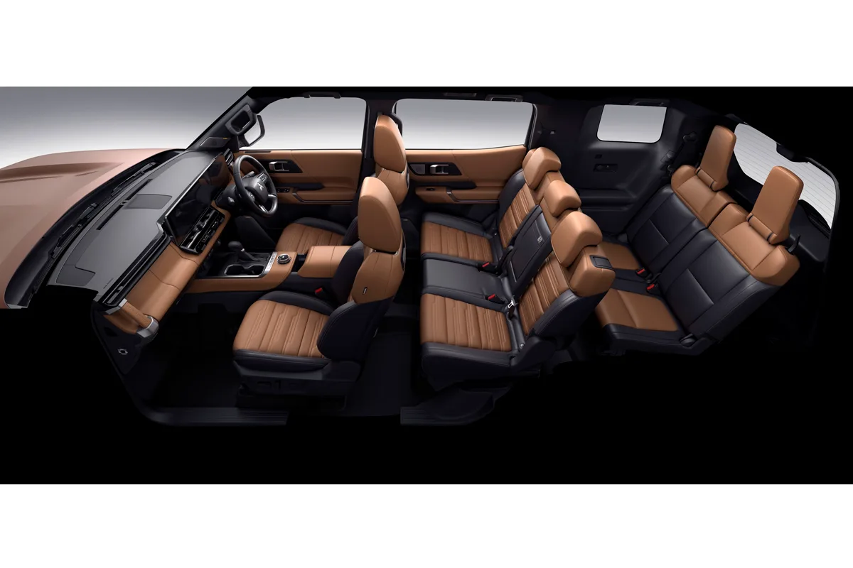 ภายใน Pajero เจนใหม่ เบาะหนังสีแทน 3 แถว ตัดขวางโชว์พื้นที่โดยสารเต็มคัน