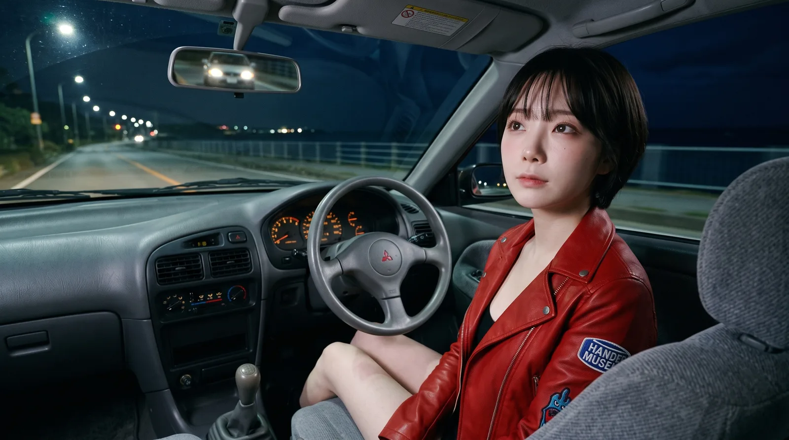 Rikka มองกระจกหลัง เห็นไฟหน้า MX-5 ตามมา